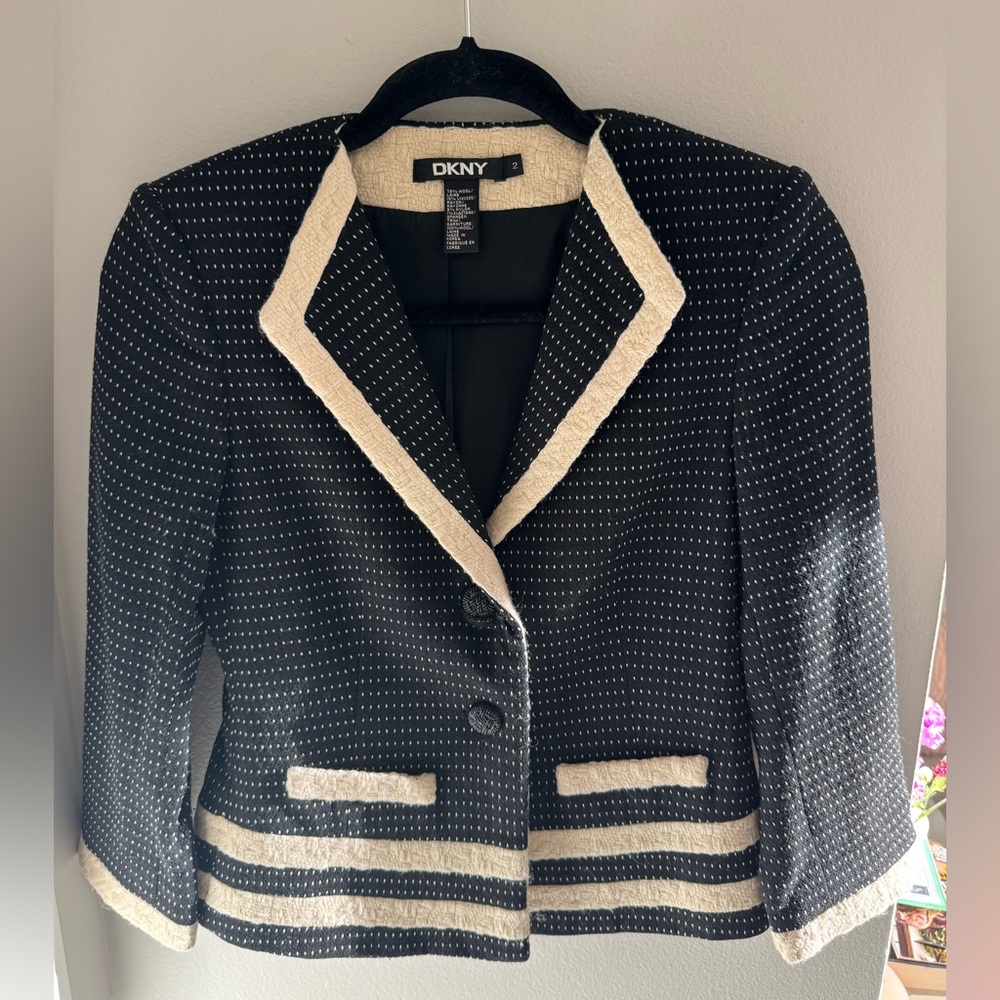 DKNY Women's Black and Cream Polka Dot Blazer NEW